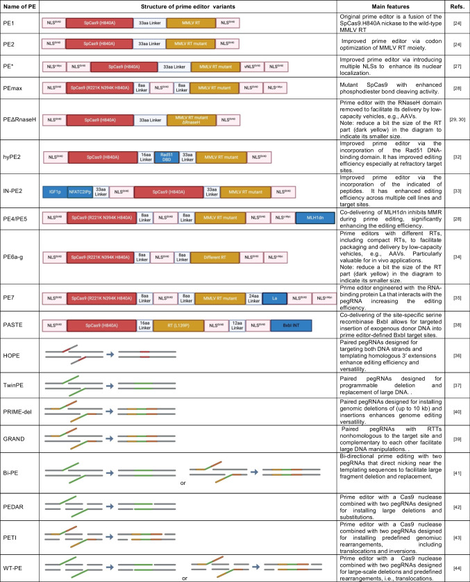 Overview of representative prime editing systems and their main attributes Overview of representative prime editing systems and their main attributes