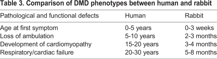 Comparison of DMD phenotypes between human and rabbit Comparison of DMD phenotypes between human and rabbit